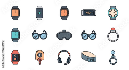 Collection of modern wearable technology gadgets and accessories.
