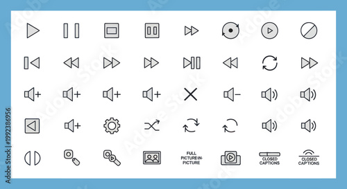 Schilderij op canvas Collection of modern media player icons and symbols.