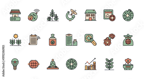 Collection of Eco Friendly Icons Representing Sustainability and Nature.