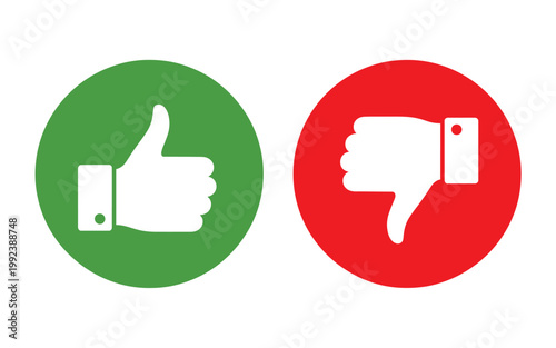 Green Thumbs Up and Red Thumbs Down Icons on White Background For Approval Concepts
