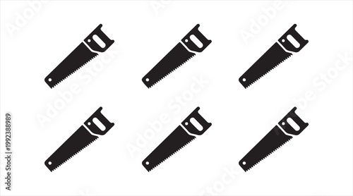 Carpentry and construction symbols set showing manual cutting saw tools