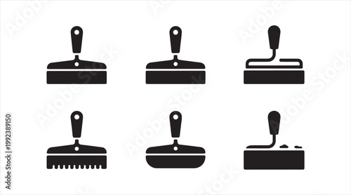 Flat design putty knife icons pack for building, maintenance, and surface finishing tasks