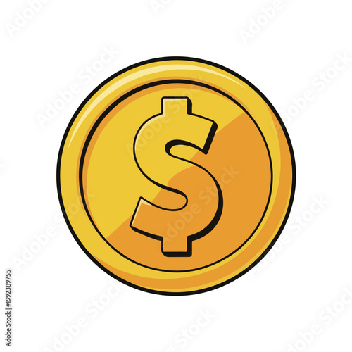 Gold Dollar Coin Icon – Shiny Currency Symbol Vector Illustration