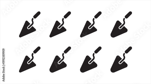 Black trowel tool icon collection for construction and masonry work in flat style