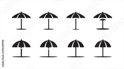 Flat design umbrella icons pack representing sunshade and outdoor relaxation elements