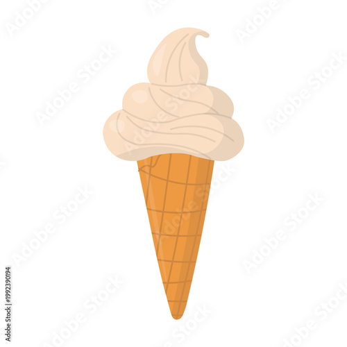 Soft vanilla ice cream cone in minimal pastel style with smooth swirl and light shading.