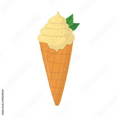 Light lemon ice cream cone with mint leaf in soft pastel minimal style.