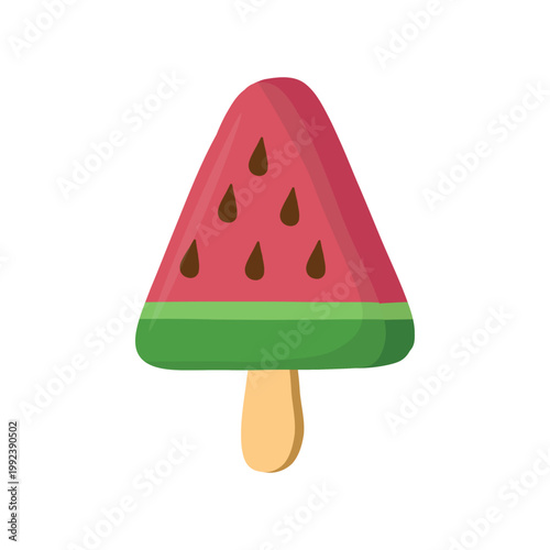 Watermelon shaped popsicle with seeds in bright pastel colors.