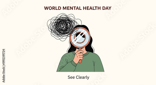 Mental health awareness, World Mental Health Day, anxiety, mindfulness vector illustration