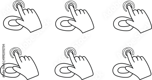 Set of finger tapping icons indicating touchscreen interaction with tap icon interaction technology selection