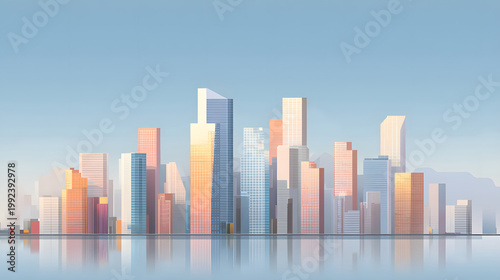 Minimal modern cityscape background with clean lines and geometric shapes.