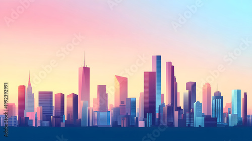 Minimal modern cityscape background with clean lines and geometric shapes.
