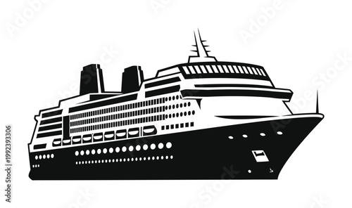 Vector of a large modern cruise ship with multiple decks and a streamlined design sailing
