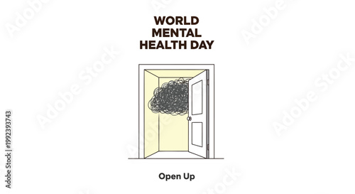 World Mental Health Day, mental health awareness, open door concept, vector illustration