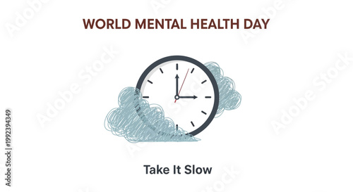 World Mental Health Day, mental wellness, clock, slow down, mindfulness vector