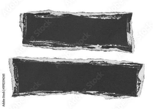 Black torn paper edge sheets isolated on transparent background	