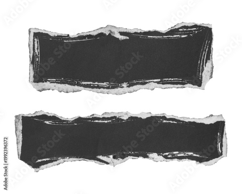 Black torn paper edge sheets isolated on transparent background	