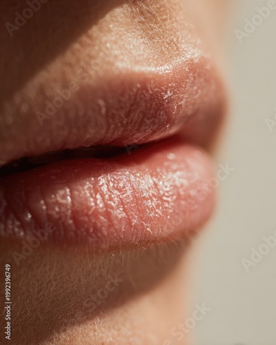 Close-up of chapped lips showing texture on lower face