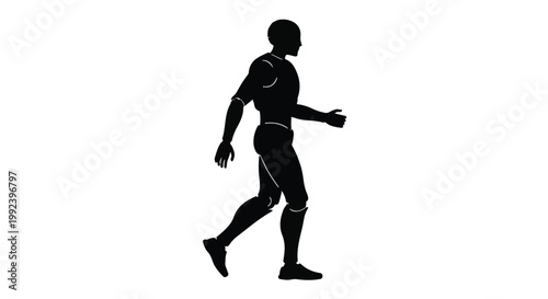 Humanoid robot silhouette walking on white background