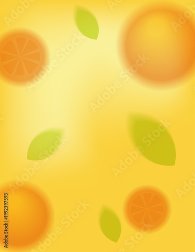 Summer gradient background with oranges and leaves. 