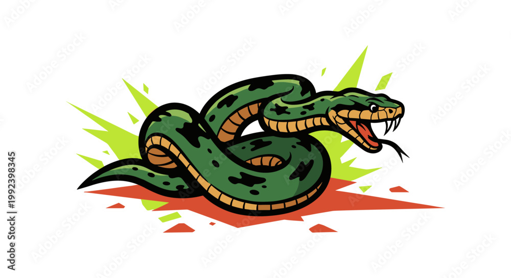 Naklejka premium Aggressive Green Snake Illustration