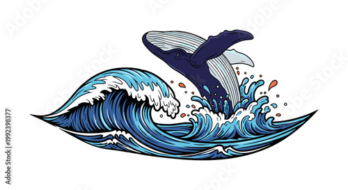 Whale Breaching Ocean Waves