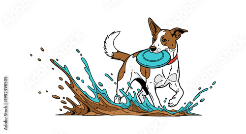 Dog Playing With Frisbee in Mud