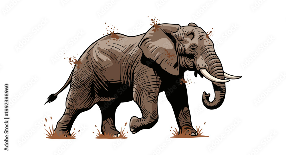 Fototapeta premium Elephant Walking Through Mud