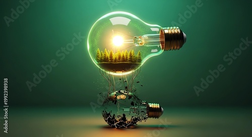 Light bulb with growing plants inside symbolizing eco-friendly energy for Earth Day