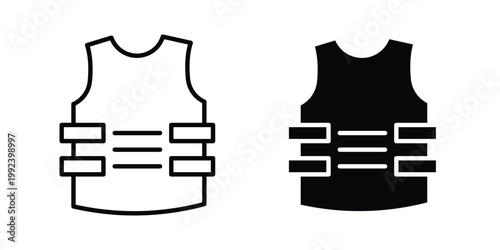 Bulletproof vest icon design concept. Stroke and flat icons set