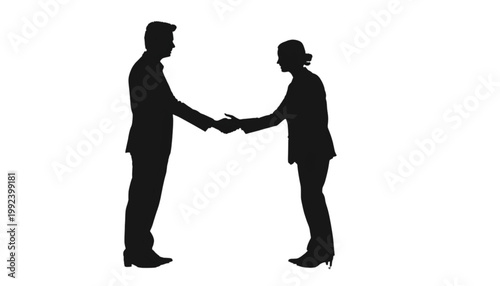Businessman and businesswoman shake hands to seal a professional partnership agreement together.