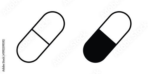 Capsule icon design concept. Stroke and flat icons set