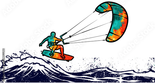 Kite Surfer Riding Waves