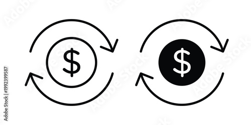 Cash flow icon design concept. Stroke and flat icons set