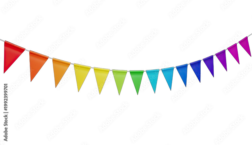 Fototapeta premium Colorful rainbow bunting flags isolated on transparent background