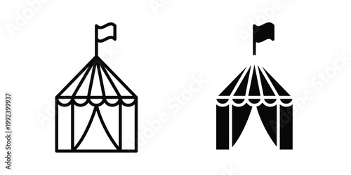 Circus tent icon design concept. Stroke and flat icons set