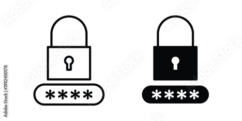 Code lock icon design concept. Stroke and flat icons set