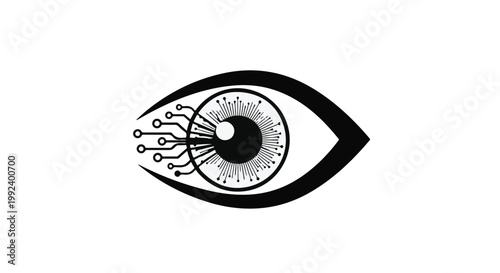 Cybernetic eye silhouette with neural circuit pathways extending out