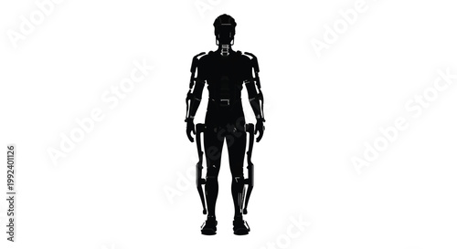 Humanoid robot android standing alone in isolated white background futuristic technology concept