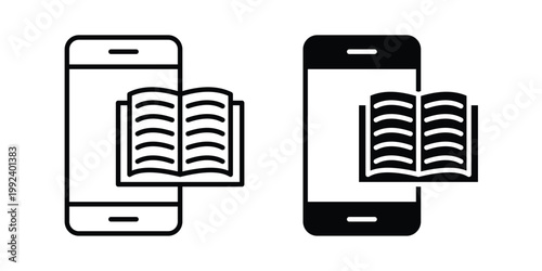 Ebook icon design concept. Stroke and flat icons set