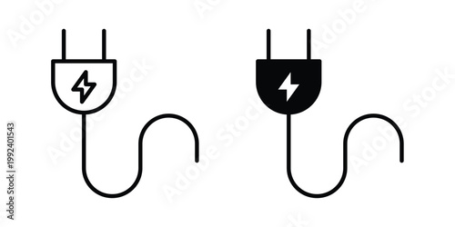 Electric plug icon design concept. Stroke and flat icons set