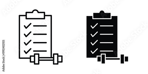 Fitness plan icon design concept. Stroke and flat icons set