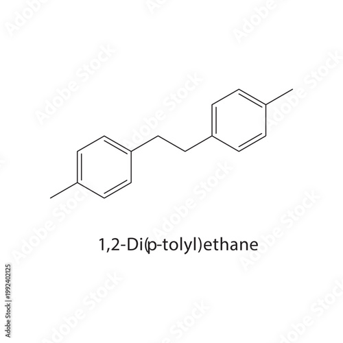 1,2-Di(p-tolyl)ethane skeletal structure. alkane compound schematic illustration. Simple diagram, chemical formula.