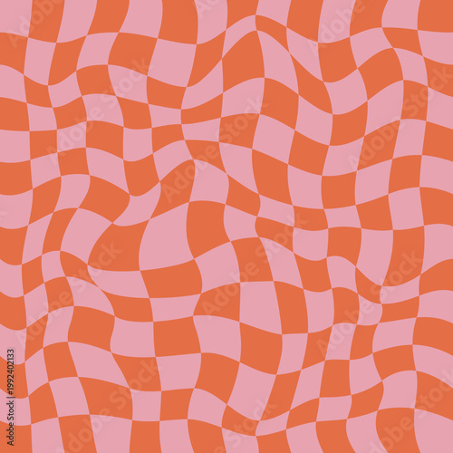 Groovy seamless background with a retro checkerboard design in pink and orange. Abstract pattern.