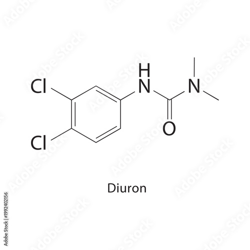Diuron skeletal structure. pesticide compound schematic illustration. Simple diagram, chemical formula.