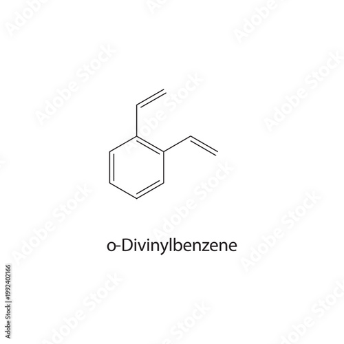 o-Divinylbenzene skeletal structure. alkene compound schematic illustration. Simple diagram, chemical formula.