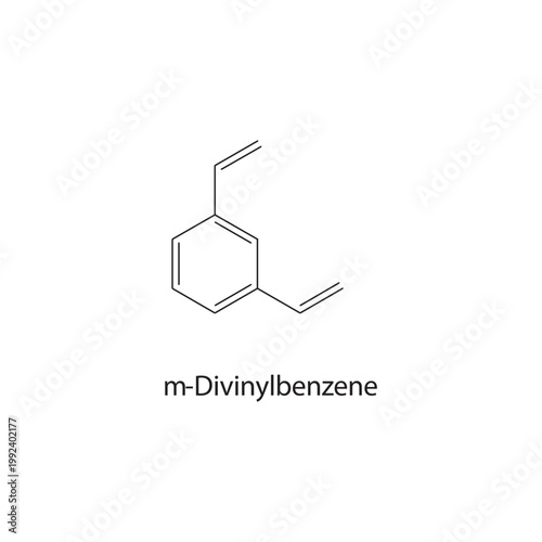 m-Divinylbenzene skeletal structure. alkene compound schematic illustration. Simple diagram, chemical formula.