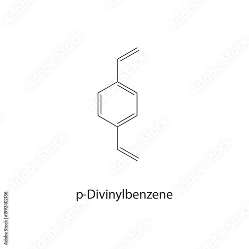 p-Divinylbenzene skeletal structure. alkene compound schematic illustration. Simple diagram, chemical formula.