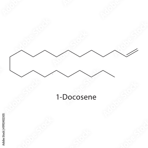 1-Docosene skeletal structure. alkene compound schematic illustration. Simple diagram, chemical formula.