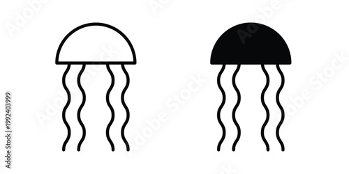 Jellyfish icon design concept. Stroke and flat icons set